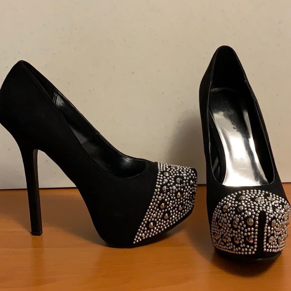 Black High Heels with Sparkles on Toes